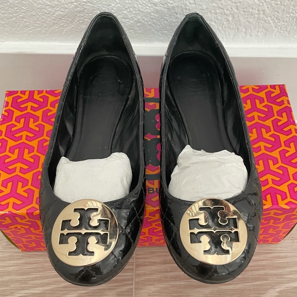 Tory Burch Black Patent Quinn Ballet Size 7.5